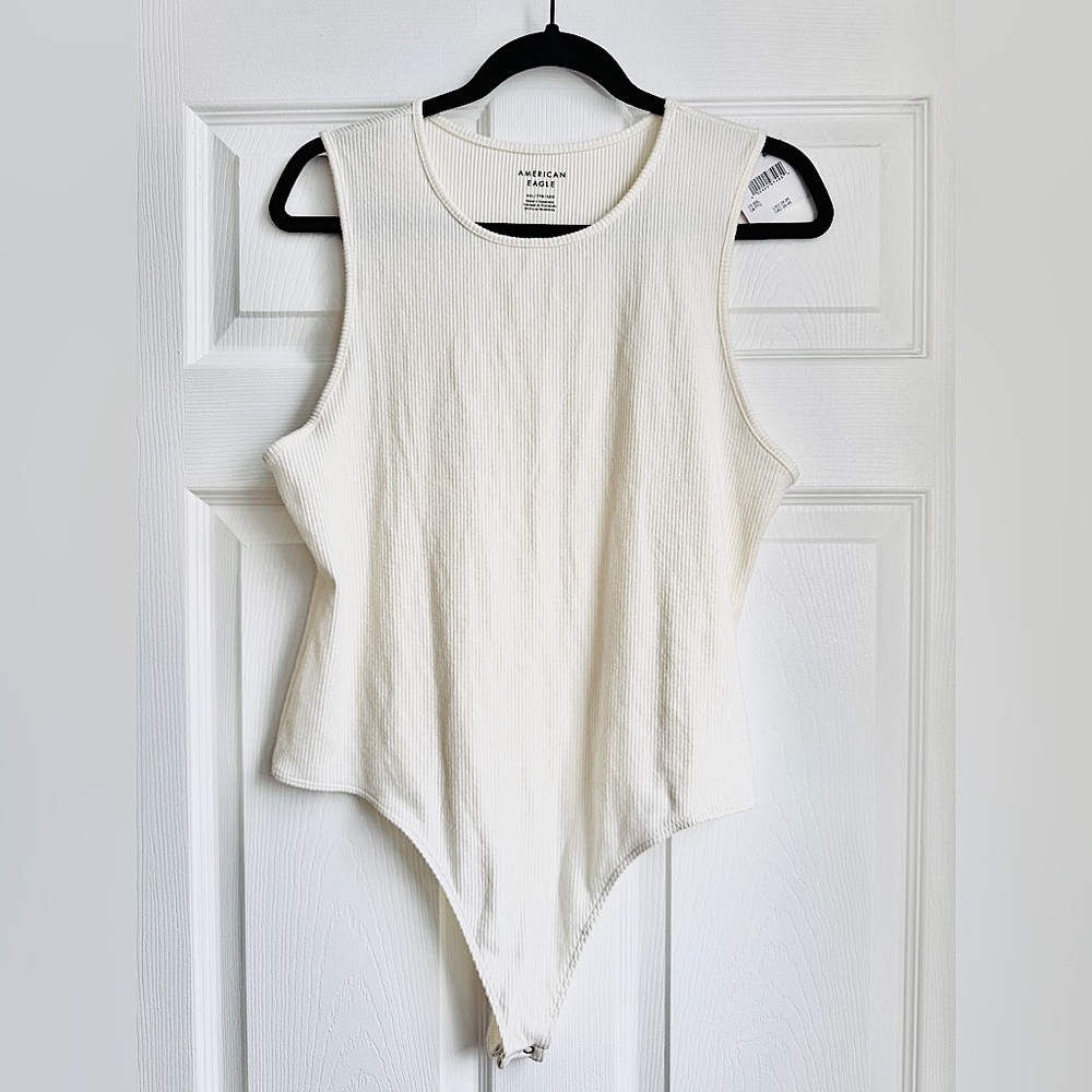 American Eagle Outfitters Cream Ribbed Sleeveless Bodysuit